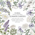 Vector frame summer garden in engraving style Royalty Free Stock Photo